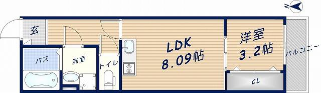 グラスハウス(1LDK/1階)の間取り写真