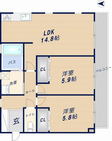 グロースハイツ新石切Ⅳ(2LDK/2階)の間取り写真