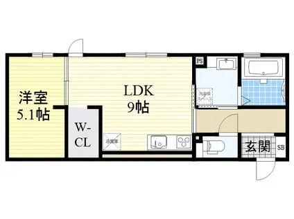 ラピスラズリ(1LDK/1階)の間取り写真