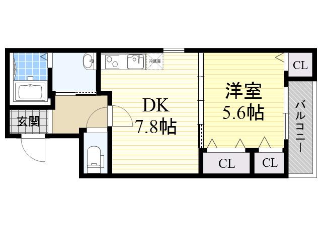 フジパレス吉田本町Ⅲ番館(1DK/1階)の間取り写真