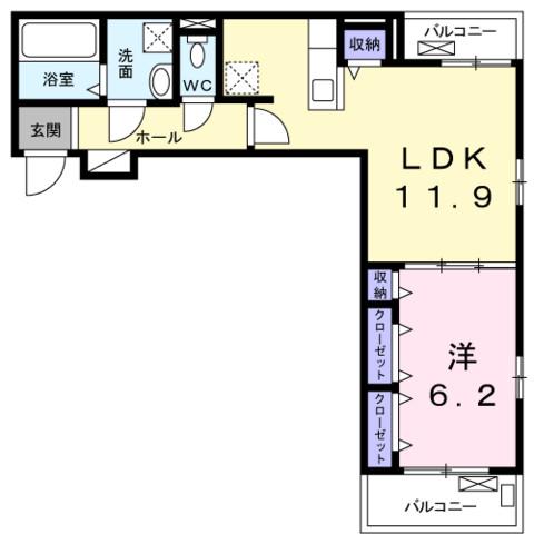 ヴァレンティア若江本町(1LDK/3階)の間取り写真