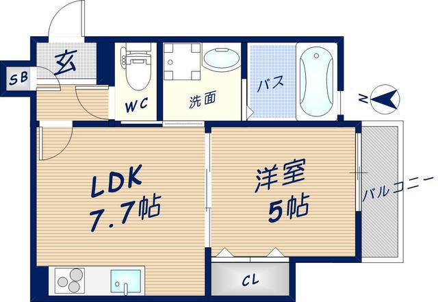 クリエオーレ玉串元町(1LDK/1階)の間取り写真