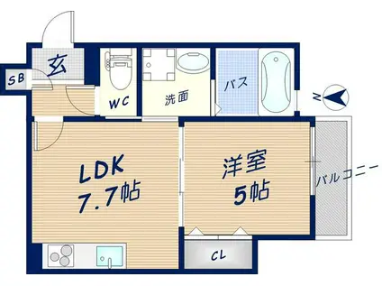 クリエオーレ玉串元町(1LDK/3階)の間取り写真