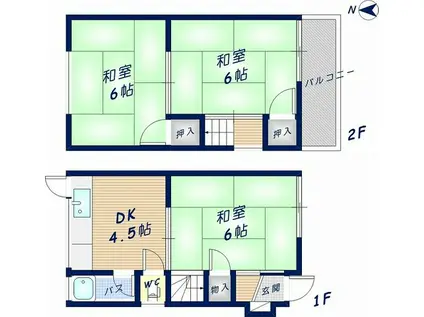 近鉄けいはんな線 新石切駅 徒歩13分 2階建 築44年(3DK)の間取り写真