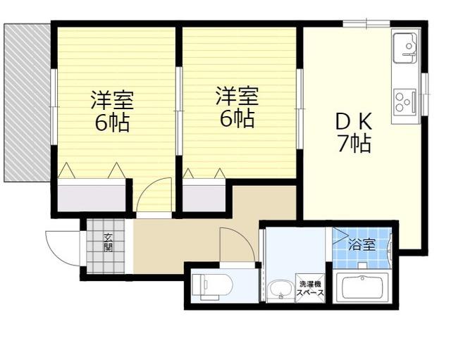 FIT.六万寺(2DK/1階)の間取り写真