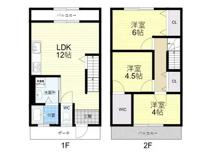 近鉄けいはんな線 新石切駅 徒歩5分 2階建 築55年(3LDK)の間取り写真