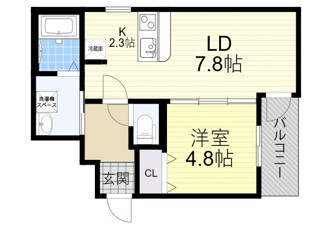 フジパレス駒林2(1LDK/1階)の間取り写真