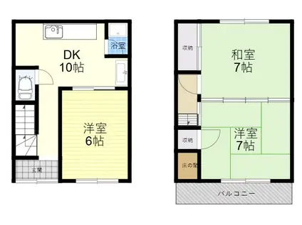近鉄奈良線 河内花園駅 徒歩11分 2階建 築21年(3DK)の間取り写真