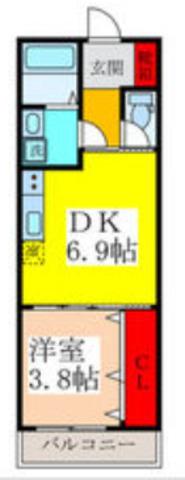 ノイヴェル吉田(1DK/2階)の間取り写真