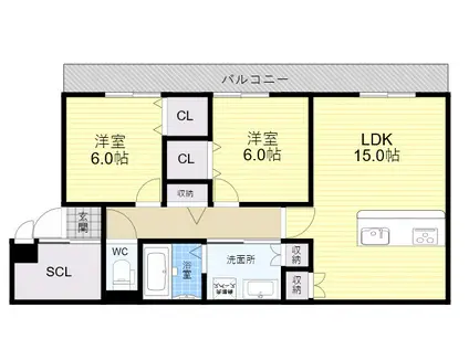 ST.POLARIS瓢箪山(2LDK/2階)の間取り写真