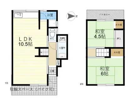 近鉄奈良線 石切駅 徒歩10分 2階建 築55年(2LDK)の間取り写真