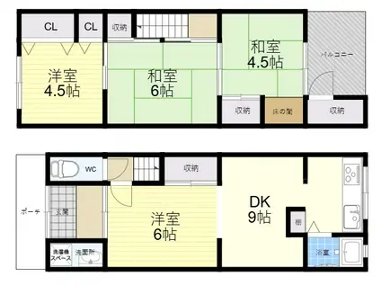 JR片町線 住道駅 徒歩17分 2階建 築57年(4DK)の間取り写真