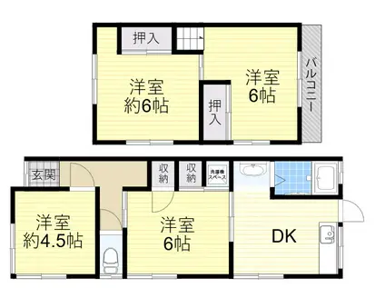 近鉄奈良線 若江岩田駅 徒歩12分 2階建 築54年(4DK)の間取り写真