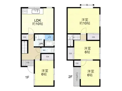 近鉄けいはんな線 新石切駅 徒歩21分 2階建 築42年(4LDK)の間取り写真