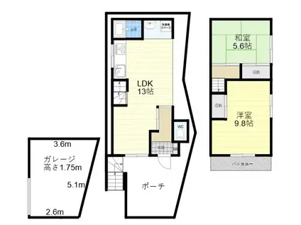 近鉄奈良線 瓢箪山駅(大阪) 徒歩24分 2階建 築39年(2LDK)の間取り写真