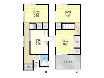 近鉄奈良線 額田駅(大阪) 徒歩3分 3階建 築51年(3DK)の間取り写真