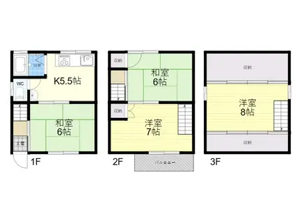 近鉄奈良線 若江岩田駅 徒歩10分 3階建 築35年(3SDK)の間取り写真