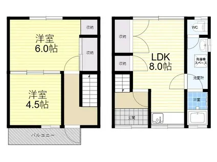 近鉄奈良線 瓢箪山駅(大阪) 徒歩7分 2階建 築65年(2LDK)の間取り写真