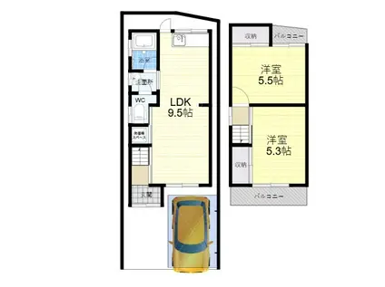 近鉄奈良線 枚岡駅 徒歩10分 2階建 築46年(2LDK)の間取り写真