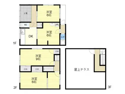 近鉄奈良線 瓢箪山駅(大阪) 徒歩15分 3階建 築62年(4DK)の間取り写真