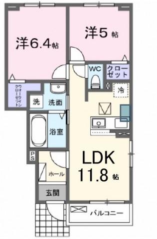 スヴェニール ラ・テールⅠ(2LDK/1階)の間取り写真