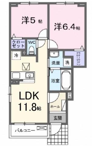 ラ・テールⅠ(2LDK/1階)の間取り写真