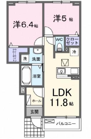 ラ・テールⅠ(2LDK/1階)の間取り写真