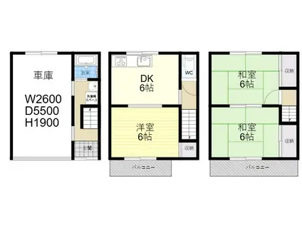 近鉄けいはんな線 荒本駅 徒歩18分 3階建 築42年(3DK)の間取り写真
