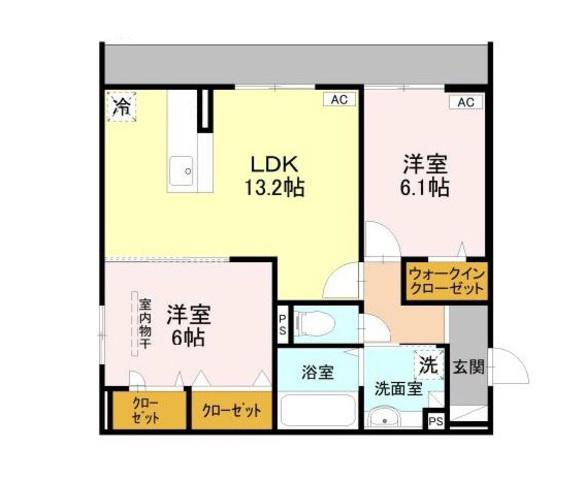 エクシード2(2LDK/1階)の間取り写真