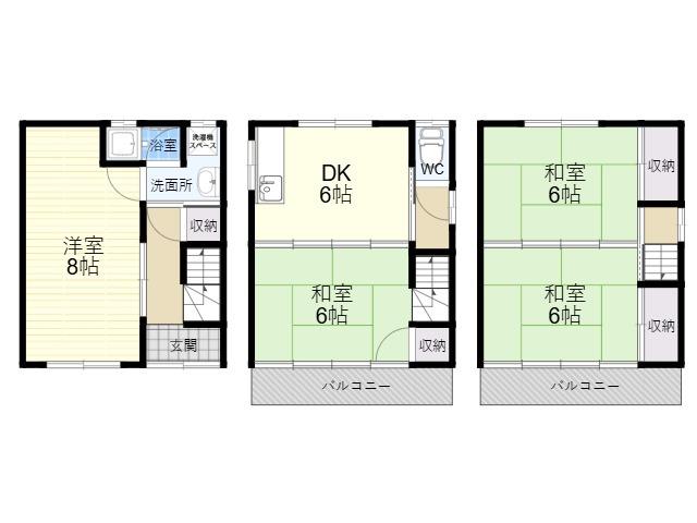 近鉄奈良線 若江岩田駅 徒歩6分 3階建 築35年(4DK)の間取り写真