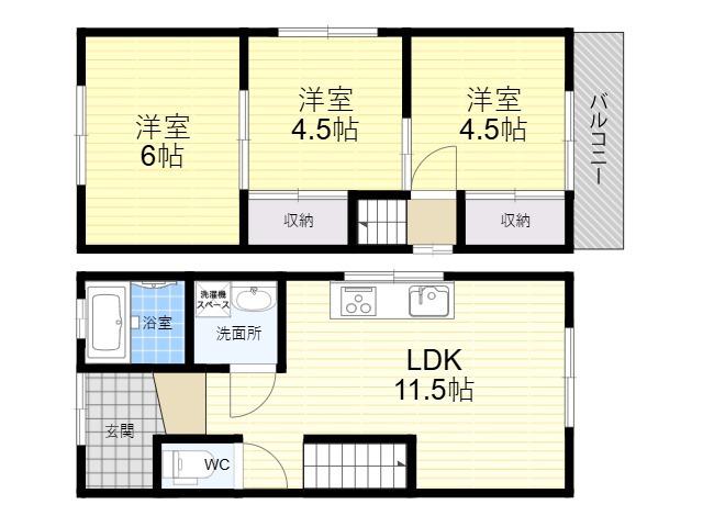近鉄奈良線 東花園駅 徒歩10分 2階建 築55年(3LDK)の間取り写真