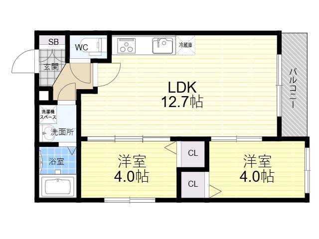 TIO FLEUR(2LDK/1階)の間取り写真