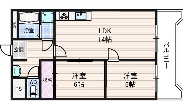 グランドハイツ森川(2LDK/4階)の間取り写真