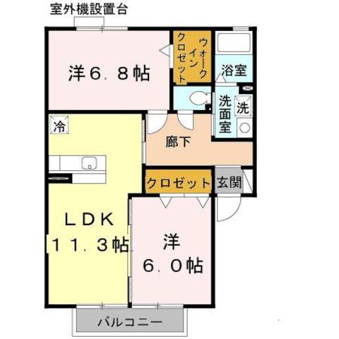 カリーノA棟(2LDK/2階)の間取り写真