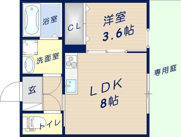 サンハイツ芝辻(1LDK/1階)の間取り写真