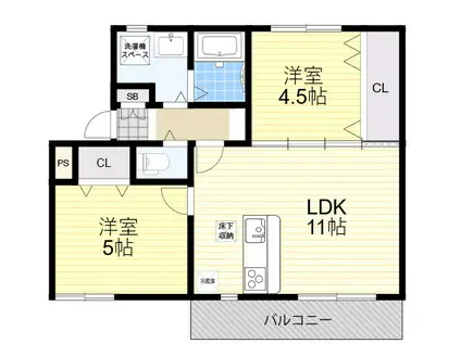 高木マンション7号棟(2LDK/1階)の間取り写真