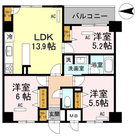 幸COURT NARASANJO(3LDK/6階)の間取り写真