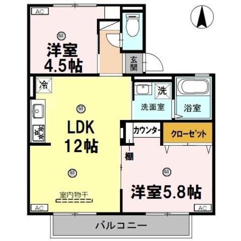 ルミエールA棟(2LDK/1階)の間取り写真