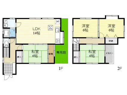 近鉄奈良線 菖蒲池駅 徒歩12分 2階建 築36年(4LDK)の間取り写真
