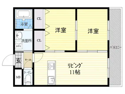 ベルコート東生駒BC(2LDK/2階)の間取り写真