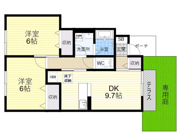 ル ヴェール(2DK/1階)の間取り写真