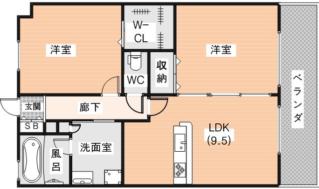 K-TERRACE学研奈良登美ヶ丘(2DK/4階)の間取り写真