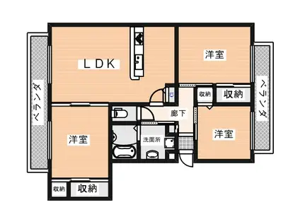 ベルコート東生駒A棟(3LDK/3階)の間取り写真