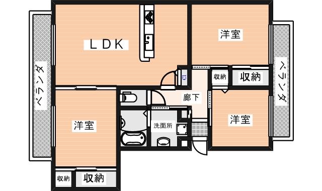 ベルコート東生駒A棟(3LDK/2階)の間取り写真