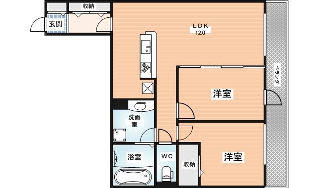 レセンテ生駒(2LDK/1階)の間取り写真
