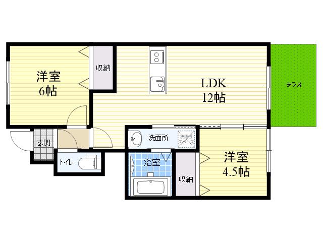 ヴァン ベール コート(2LDK/1階)の間取り写真