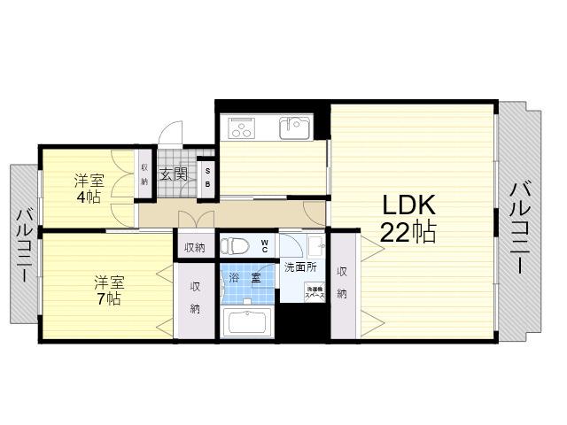 ルノアス富雄(2LDK/4階)の間取り写真