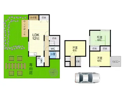 近鉄けいはんな線 学研奈良登美ケ丘駅 徒歩20分 2階建 築48年(3LDK)の間取り写真
