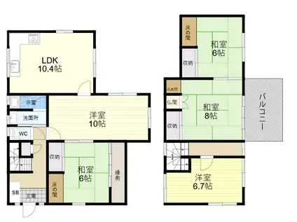 近鉄生駒線 南生駒駅 徒歩7分 2階建 築46年(4LDK)の間取り写真