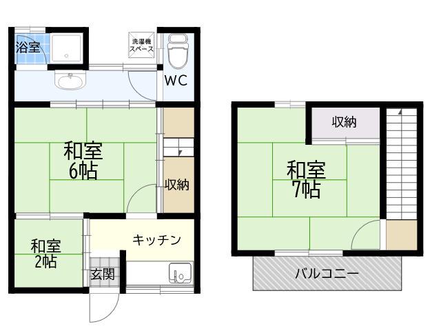 北袋町貸家西棟(2K)の間取り写真
